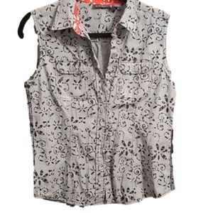 Bil Blass blue  Jean Vest floral print  L